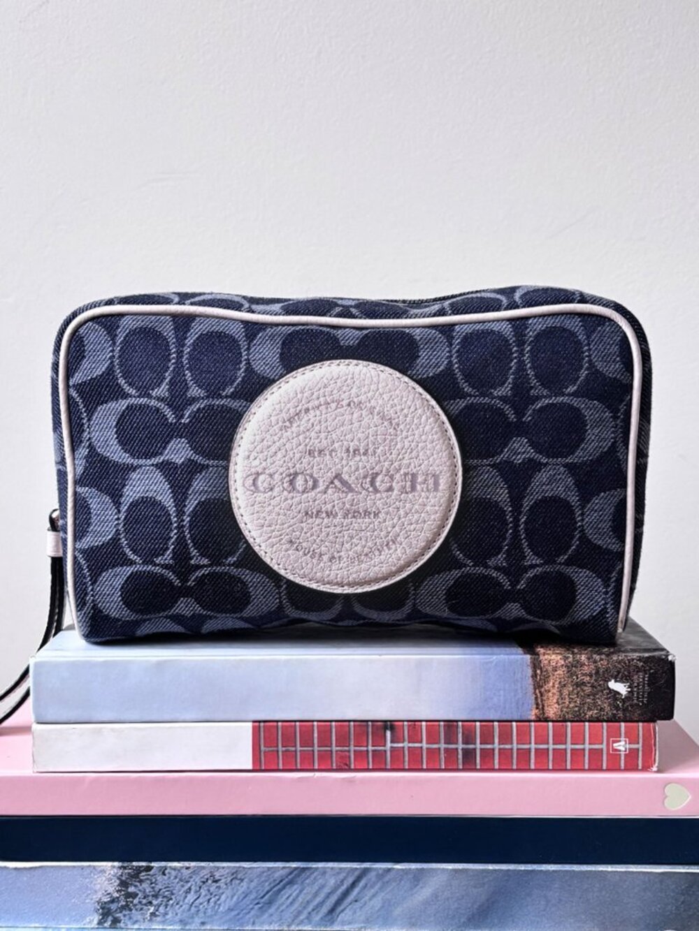 Coach Dempsey Boxy Cosmetic Case 20 Signature Denim Coach Patch - Sold Out